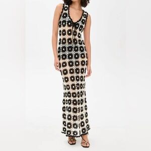 Show Me Your Mumu Vacay Tank Coverup White Black Checkers Floral Crochet Medium